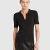 FRIEND of AUDREY Madden Buttoned Polo Knit Black