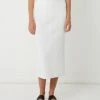 FRIEND of AUDREY Bette Longline Ribbed Knit Midi Skirt White
