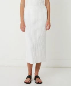 FRIEND of AUDREY Bette Longline Ribbed Knit Midi Skirt White