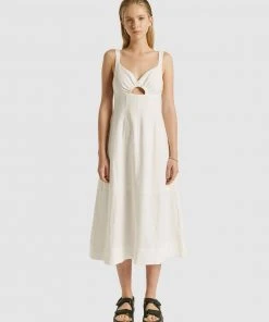 FRIEND of AUDREY Joan Linen Cut-out Dress White