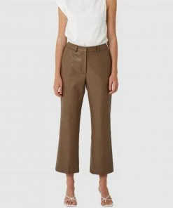 FRIEND of AUDREY Alex Cropped Vegan Leather Straight-Leg Pants Desert Taupe