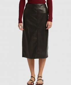 FRIEND of AUDREY Aaia Vegan Leather Midi Skirt Black