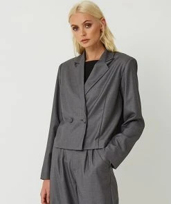 FRIEND of AUDREY Carter Cropped Blazer Dark Slate