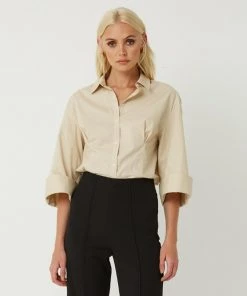 FRIEND of AUDREY Clare Oversized Sleeves Shirt Latte