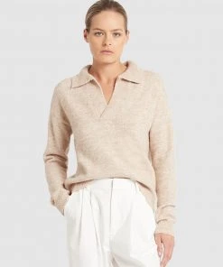 FRIEND of AUDREY Greta Polo Knit Top Oatmeal