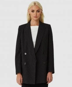 FRIEND of AUDREY Lloyd Pinstripe Blazer Black Striped