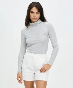 Honey and Beau Mesh Turtle Neck Top Grey