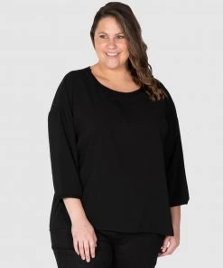 Love Your Wardrobe Willow Woven Tee Top Black