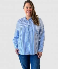 Love Your Wardrobe Ella Stripe Button-Up Shirt Sky Blue/White