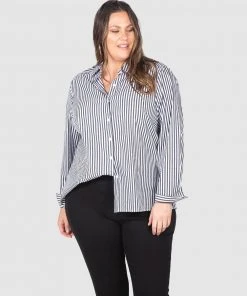 Love Your Wardrobe Ella Stripe Button-Up Shirt Black/White
