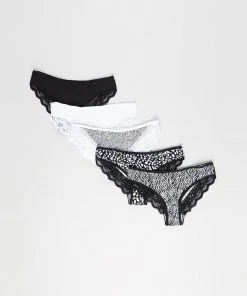 Marks & Spencer Cotton & Lace Brazilian Knickers - 5-Pack Black Mix