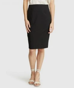 Oxford Monroe Blk Wool Stretch Suit Skirt Black