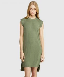 Oxford Charlotte Cap Sleeve Knit Dress Khaki