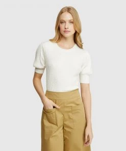 Oxford Kirsten Short Sleeve Cable Knit Off White