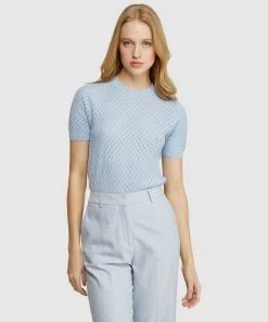 Oxford Eden Pointelle Knit Soft Blue