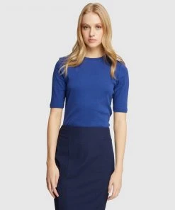 Oxford Jasmine Rib Knit Top Blue