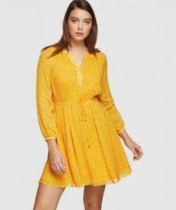 Oxford Leanne Spot Dress Mustard/Ivory