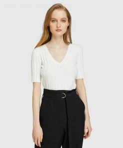 Oxford Lucy Rib V-neck Knit Ivory