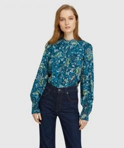 Oxford Layla Floral Print Blouse Blue/green