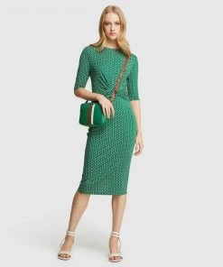 Oxford Annie Knit Geo Print Dress Green/Ecru