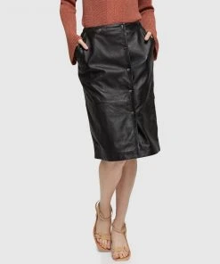 Oxford Jemma Leather Skirt Black