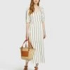 Oxford Max Striped Linen Blend Dress Ivory/blue