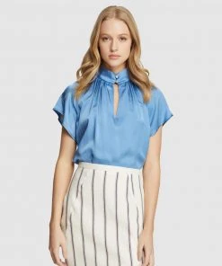 Oxford Ariela High Collar Blouse French blue