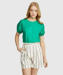 Oxford Hannah Woven Front T-Shirt Green