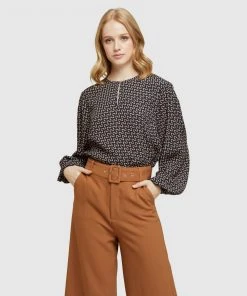 Oxford Mariette Geo Printed Blouse Navy