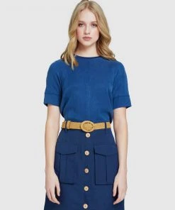 Oxford Mia Woven Front T-shirt Blue