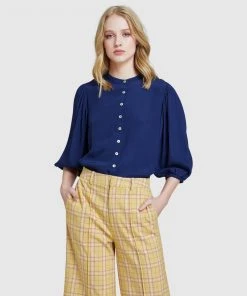 Oxford Jakaline Bubble Sleeve Top Navy