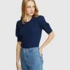 Oxford Kirsten Short Sleeve Cable Knit Navy