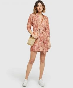 Oxford Anneka Linen Wrap Dress Tangerine