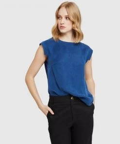 Oxford Skylar Woven Front T-shirt Deep Blue