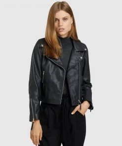 Oxford Sandy Textured Leather Jacket Black