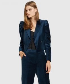 Oxford Lucy Crop Velvet Jacket Petrol blue