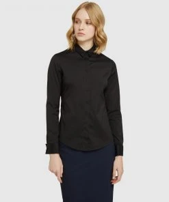 Oxford Angel French Cuff Stretch Shirt Black