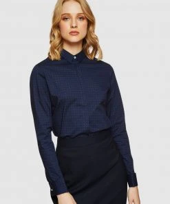 Oxford Angel F/c Spot Stretch Shirt Navy -Deals The Style Setters Store http3A2F2Fstatic.theiconic.com .au2Fp2Foxford 2668 0716901 4