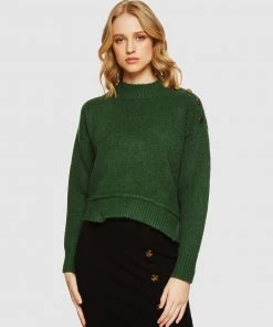 Oxford Fabienne Button Shoulder Knit Khaki