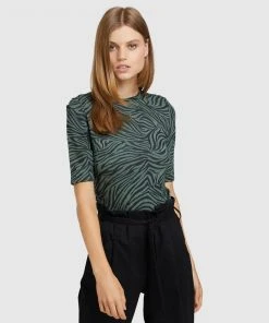 Oxford Imogen Printed Jersey Top Green