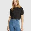 Oxford Hannah Woven Front T-Shirt Black