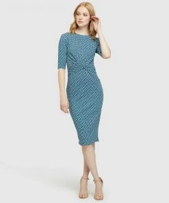 Oxford Annie Geo Printed Knit Dress Blue