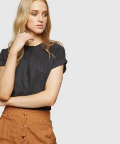 Oxford Liza Woven Front T-Shirt Black -Deals The Style Setters Store http3A2F2Fstatic.theiconic.com .au2Fp2Foxford 3613 9764941 4