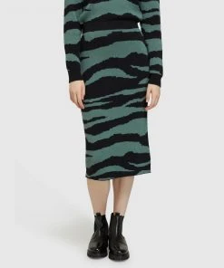 Oxford Katie Knitted Animal Print Skirt Black/green