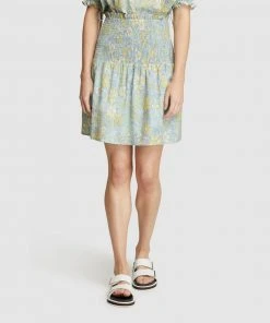 Oxford Exist Cotton Shirring Skirt Blue/sage