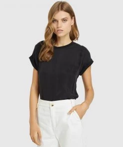 Oxford Liza Woven Front T-Shirt Black