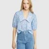 Oxford Raleigh Cotton Retro Floral Top Blue