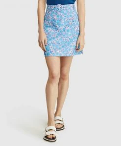 Oxford Lexie Cotton Retro Floral Skirt Blue
