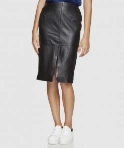 Oxford Darby Leather Pencil Skirt Black