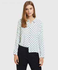 Oxford Poppy Geo Print Blouse Ivory